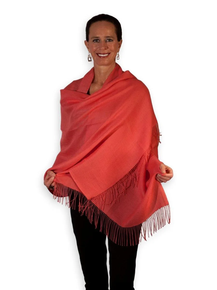 100% Baby Alpaca Shawl in Solid Color - Coral