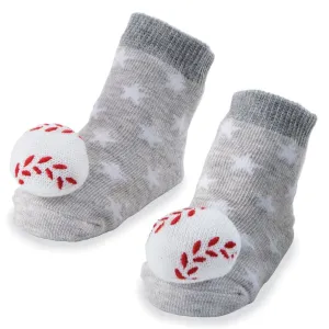 Baseball Infant Rattle Toe Knit Socks