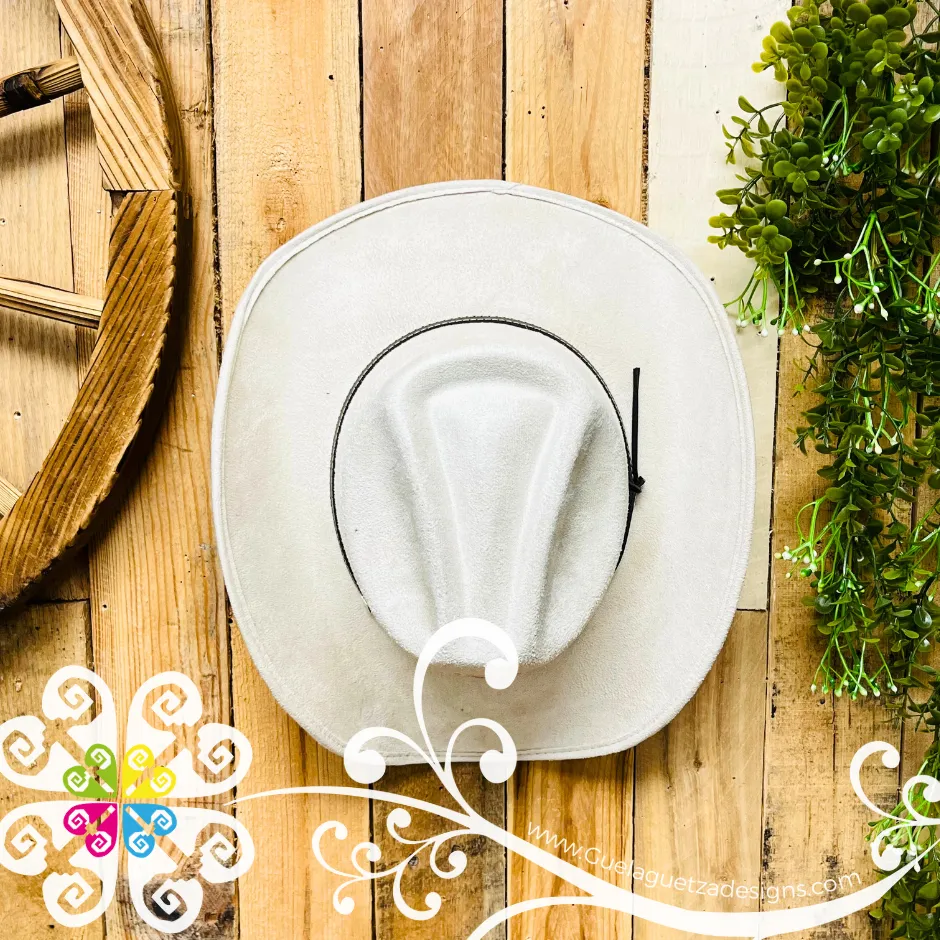 Beige Mitla Cowboy Velvet Hat - Hand Painted Hat