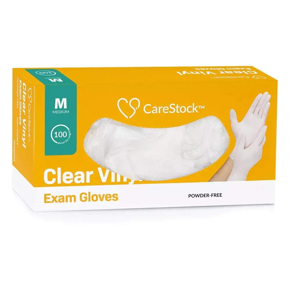 CareStock Vinyl Exam Gloves - Ultra-Strong with Slip-Resistant Textured Grip - Disposable Powder-Free Medical Gloves, Clear