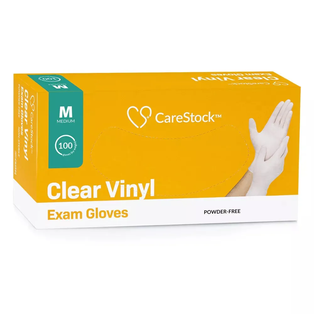 CareStock Vinyl Exam Gloves - Ultra-Strong with Slip-Resistant Textured Grip - Disposable Powder-Free Medical Gloves, Clear