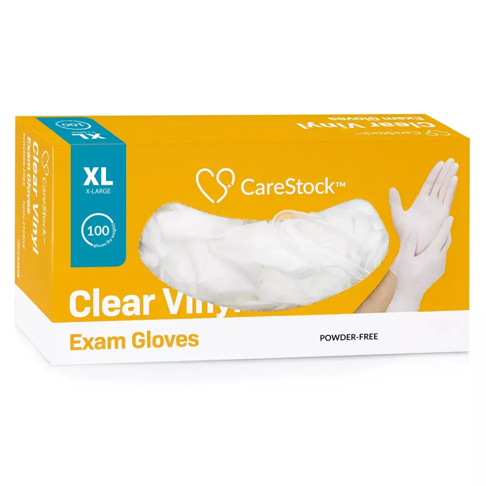 CareStock Vinyl Exam Gloves - Ultra-Strong with Slip-Resistant Textured Grip - Disposable Powder-Free Medical Gloves, Clear