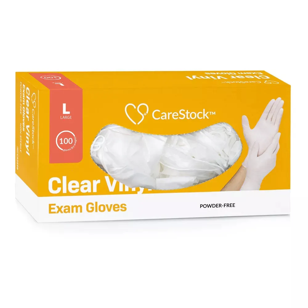 CareStock Vinyl Exam Gloves - Ultra-Strong with Slip-Resistant Textured Grip - Disposable Powder-Free Medical Gloves, Clear