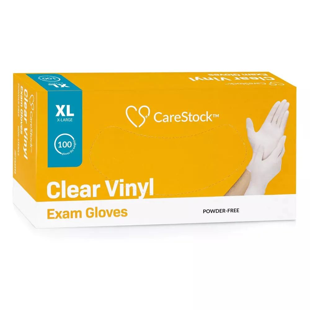 CareStock Vinyl Exam Gloves - Ultra-Strong with Slip-Resistant Textured Grip - Disposable Powder-Free Medical Gloves, Clear