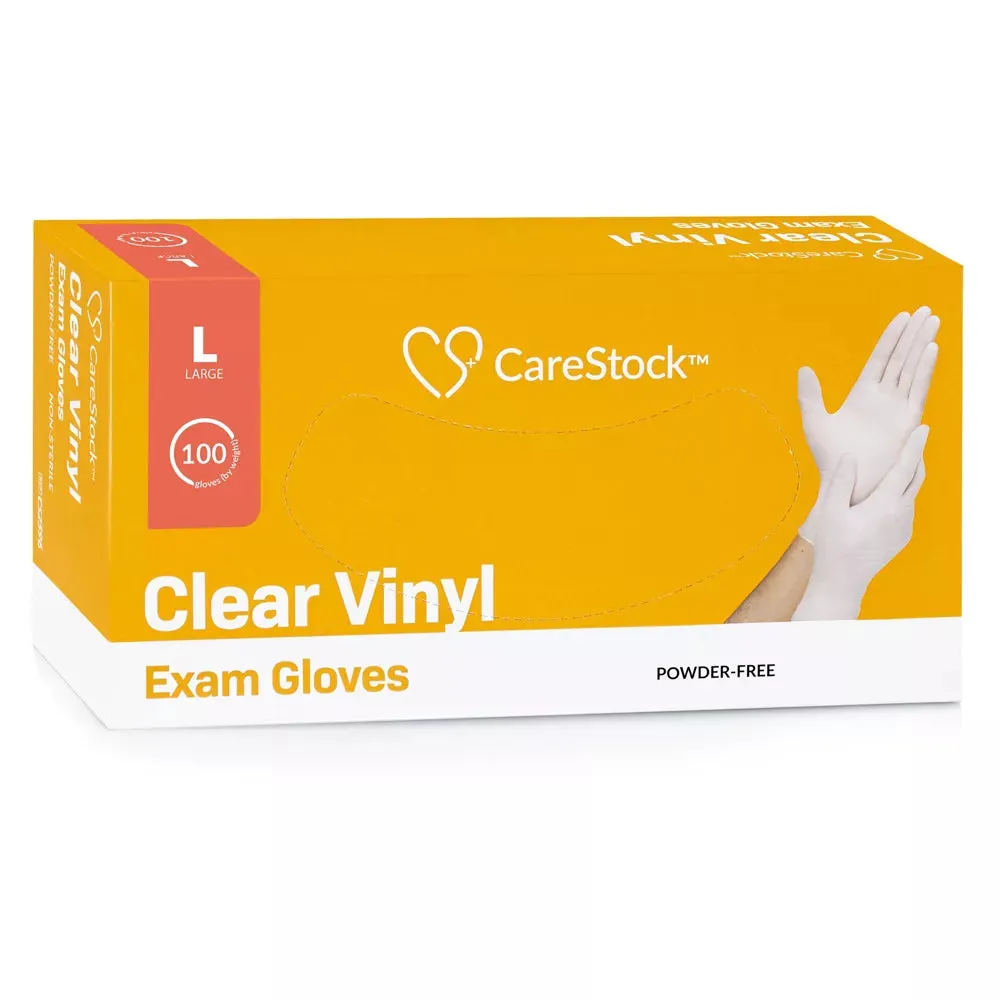 CareStock Vinyl Exam Gloves - Ultra-Strong with Slip-Resistant Textured Grip - Disposable Powder-Free Medical Gloves, Clear