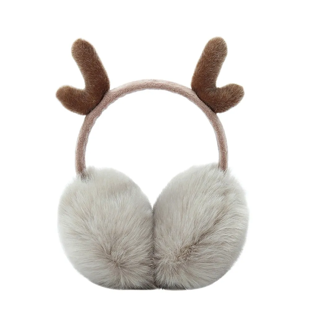 Cute Fashion Antlers Earmuffs Outdoor Winter WarmSoft Plush Earwarmer Adjustable Headband Ears Muff for Women Girls