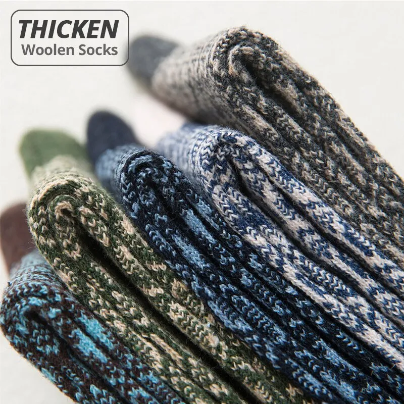 HSS Brand Winter Thick Warm Socks 5 Pairs / Lot Men Wool Socks Small Ellipse National Style Thicken Male Sock Calcetines Hombre