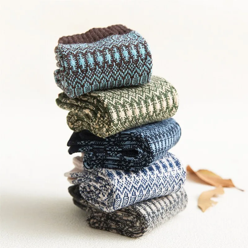 HSS Brand Winter Thick Warm Socks 5 Pairs / Lot Men Wool Socks Small Ellipse National Style Thicken Male Sock Calcetines Hombre