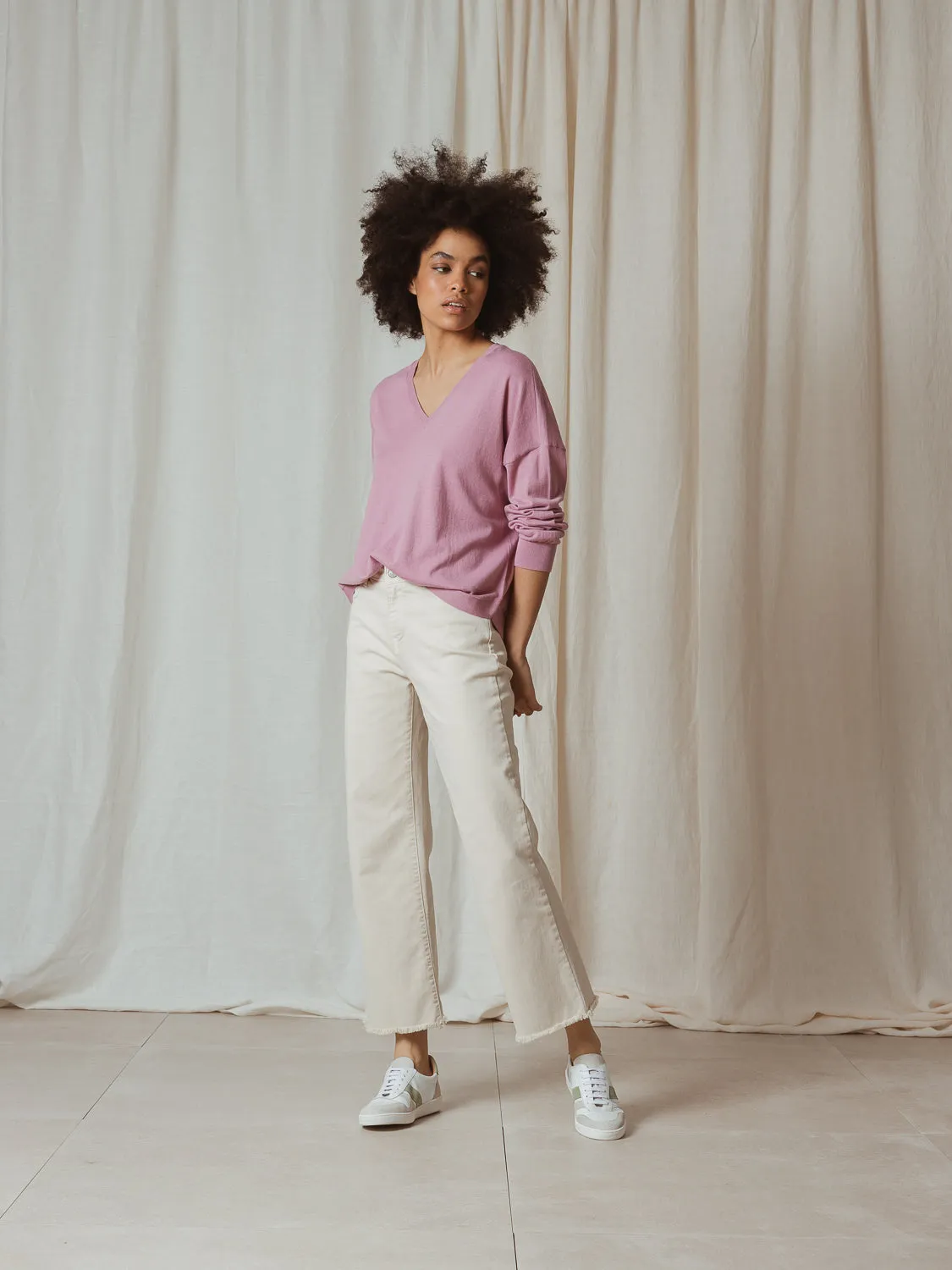 Indi & Cold Sophie Top | Mauve   Ecru