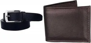 Men's Light Weight Leather Wallet and Belt Combo in Dark Brown and Black