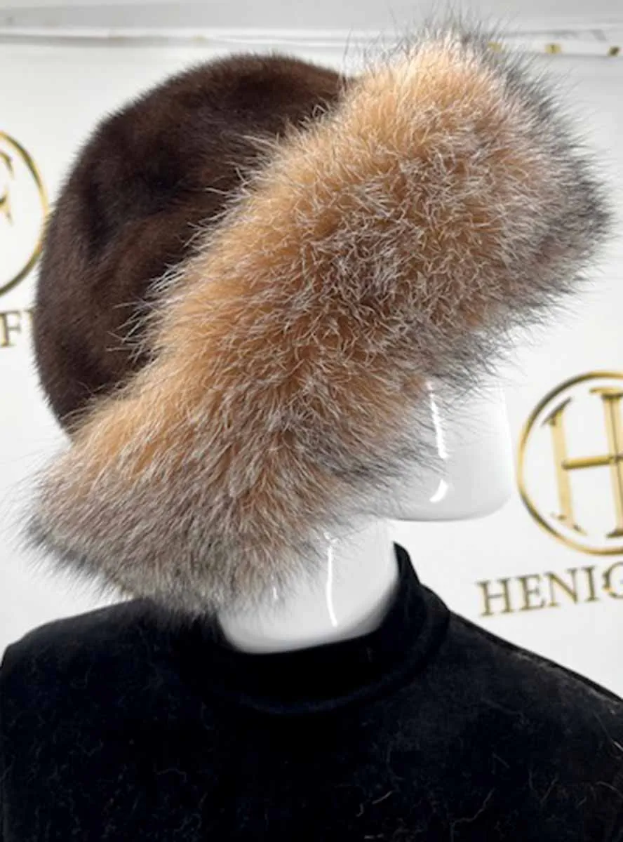 Mink Fur Hat with Fox Fur Trim