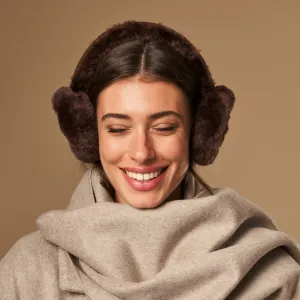 Nathaly (brown) – warm and stylish earmuffs from natural sheepskin and suede