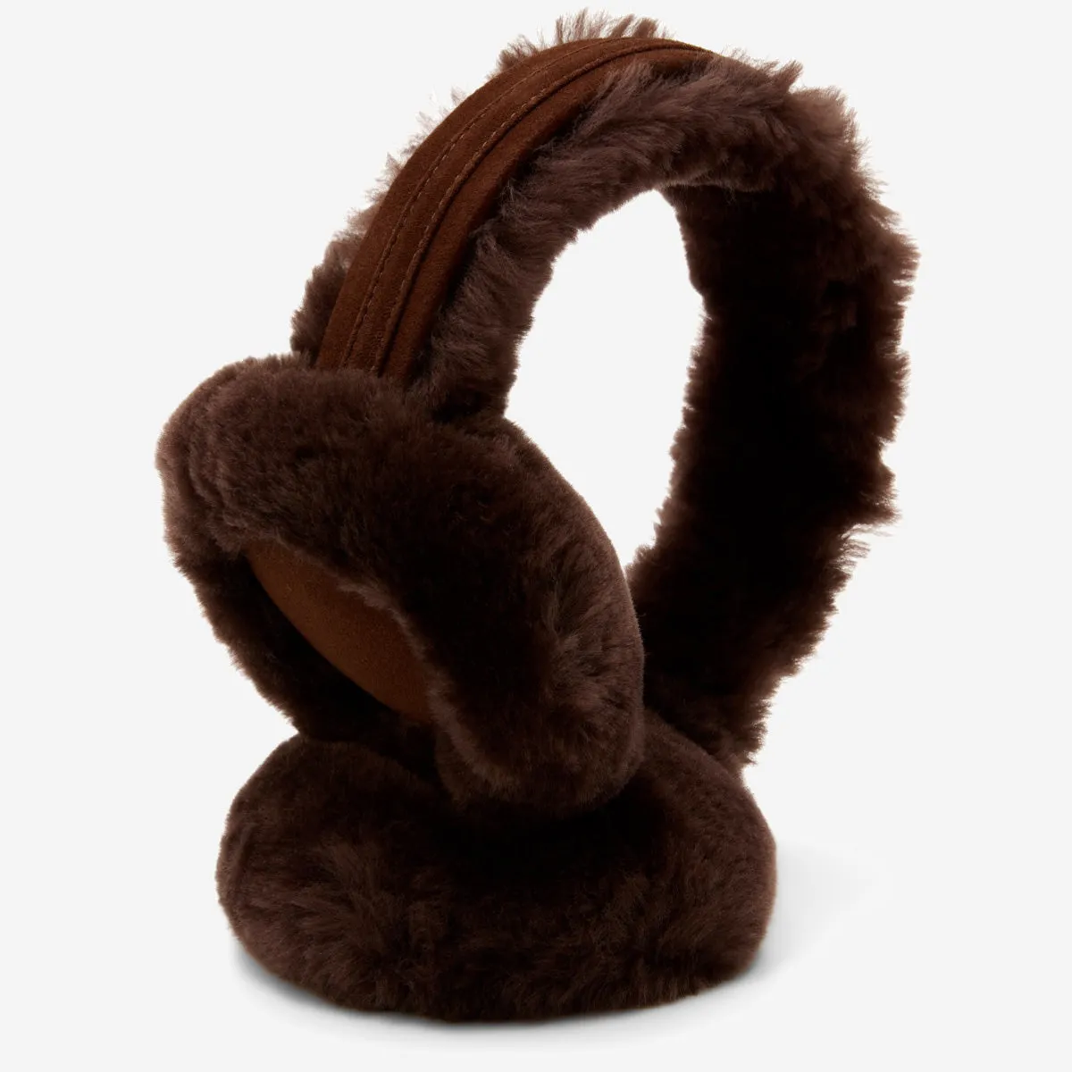 Nathaly (brown) – warm and stylish earmuffs from natural sheepskin and suede