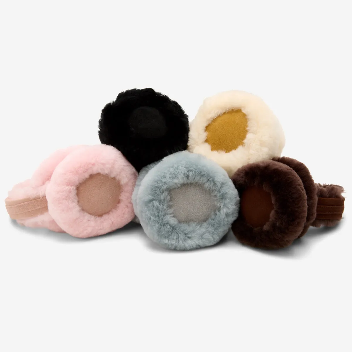 Nathaly (brown) – warm and stylish earmuffs from natural sheepskin and suede