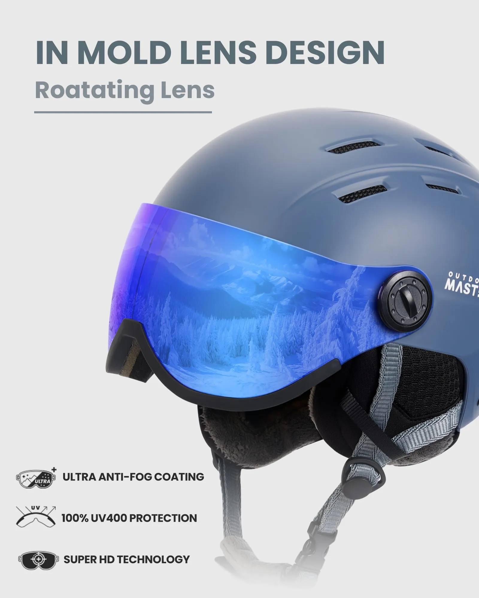 OutdoorMaster Snowboard Helmet with Ski Goggles,Ski Helmet and 2-in-1 Visor Detachable Goggles Set,Protective EPS Foam & 14 Cooling Vents -Snow Helmets for Men,Women & Youth