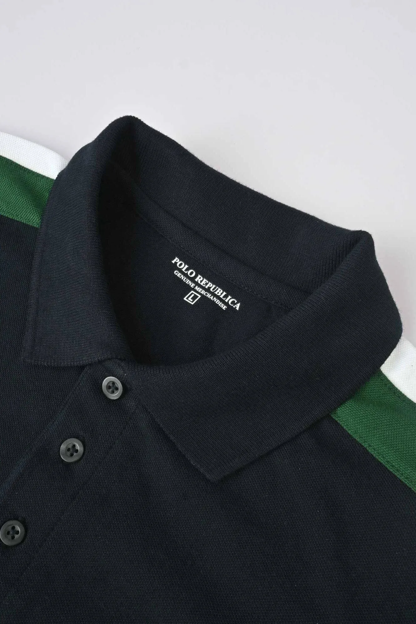 Polo Republica Men's Double Pony Embroidered Shoulder Stripes Polo Shirt