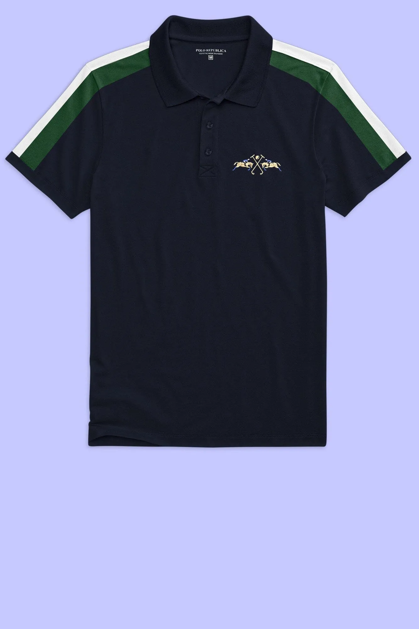 Polo Republica Men's Double Pony Embroidered Shoulder Stripes Polo Shirt