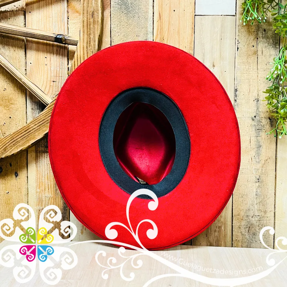 Red Rhombus Mitla Velvet Hat - Hand Painted Hat