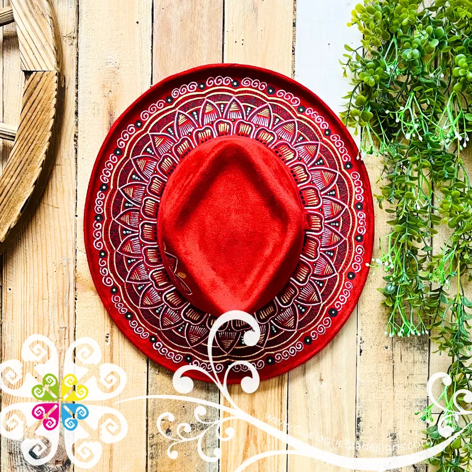Red Rhombus Mitla Velvet Hat - Hand Painted Hat