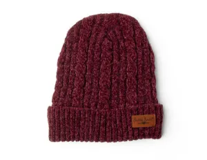 Soft Burgundy Cable Knit Chenille Beanie Hat